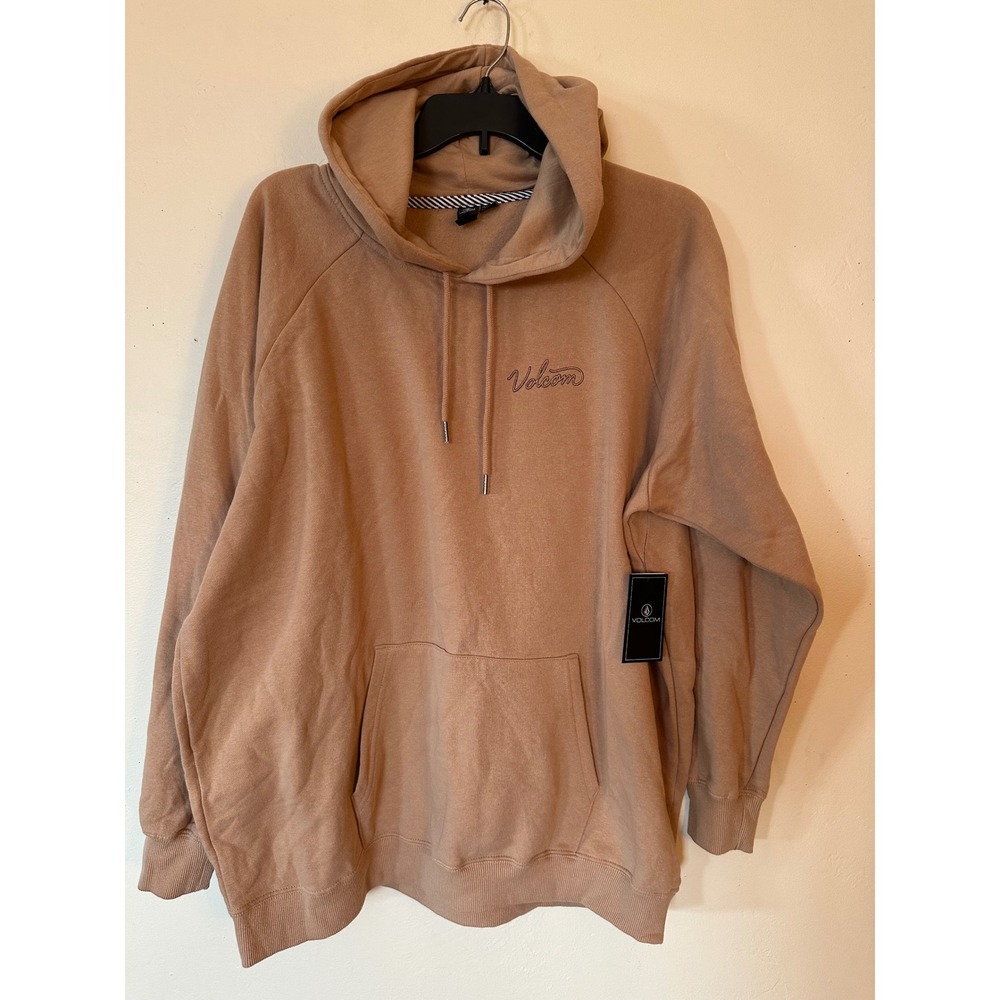 Volcom Truly Stoked Hoodie Womens Large Tan Brown Surf Shop Graphic B41424 NEW